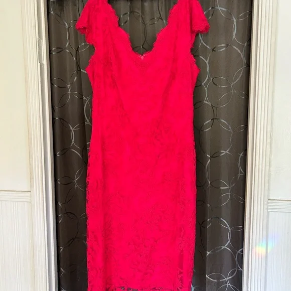 Tadashi Shoji Red Embroidered Lace Sheath Dress - Picture 3 of 6